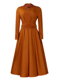 Women's New Fashion High-Neck Elegant Nail Beads Big Swing Dress Waist African