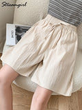 Length Cotton Linen Shorts Women Summer 2022 Elastic Waist Basic Short Pants Linen Loose Women's Bermuda Shorts For