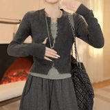 Dark Gray Slim Fake Two Knitted Shirt Women Autumn New Niche Temperament Thin Sweater