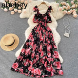 Elegant Women Floral Print Summer Dress Sexy Spaghetti Strap 2022 Sleeveless Backless Maxi Long Beach Holiday