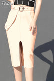 Bodycon Women's High Waist Bandage Skirt 2023 New Knee Length Midi Pencil Office Party Club Elegant Skirts