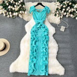 High-End High-End Light Luxury Small Frills Fold Three-Dimensional Lotus Leaf Side Of The Long Temperament Dress