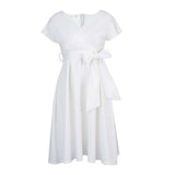 V-Neck Solid Color Waist Bow Tie With Large Swing Dress Dress Dress Dress Dress