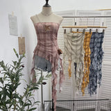 Denim Print Strap-On Corset Tsets Tsets Tsets Tsets Sleeveless Short