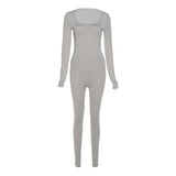 Sisterlinda Fitness Tracksuit 2Piece Set Women Skinny Bodycon-Shaping Bodysuits+High Waist Sporty Leggings Activewear