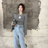 Korean Black T Shirt For Women O Neck Long Sleeve Casual Slim T Shirts Female Fashion New Clothing 2021
