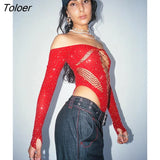 See Through Sparkly Mesh Bodysuit Women Long Sleeve Rhinestone Body Tops Hot Drill Female Party Nightclub Sexy