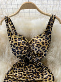 Sexy Leopard Spaghetti Strap Long Dress Summer Women Sleeveless Strapless High Waist Split Bodycon Vestidos Female Draped
