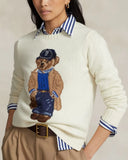 New Women's Bear Embroidered Retro Body Sweater College Style Knitted Shirt