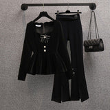 Spring New French Elegant Women's Pants Set Fashion Velvet Coat Trousers Two-piece Set Female Casual Wear Tracksuit