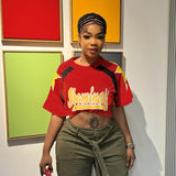 Summer 2025 New T-Shirt Casual Match Color Short-Sleeved Splicing Print Top