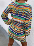 Multicolor Strip Round Neck Long Sleeve Sweater