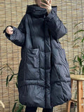 Loose Fit Khaki Pocket Big Size Down Jacket New Hooded Long Sleeve Warm Women Parkas Fashion Autumn Winter 2022