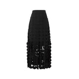 High Waist Black Hollow Out Tassels Midi Elegant Half-body Skirt Women Fashion Tide New Spring Autumn 2023