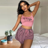 Sling Pyjamas Women's Sleet Shorts Set Letter Striped Print Lady's Home Clothes Can Be