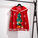 Women Thickened Warm Loose Casual Knitting Pullovers Tops Sailor Collar Preppy Students Christmas Sweater