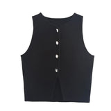Women's New Fashion Pure Color Round Neck Loose Casual Flat Needle Sleeveless Short