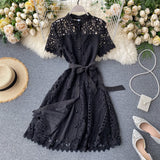 Retro Famous Style Temperament Dress Heart Lace Short-Sleeved Dress Women's Summer