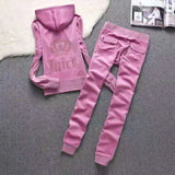Tracksuits Women Elegant Two-Pieces Suit Sets Female Stylish Velet Zipper Hooded Top & Pant Zip Sets Joggers Juicy
