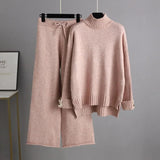 Winter Women Loose Sweater Sets Turtleneck Warm Sweater Top+Wide Leg Long Pants Women Casual Knitted Two Pieces