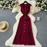 Fragrant High-End Round-Neck Sleeveless Metal Buckle Slimming Knitted Dress Woman 2025 New