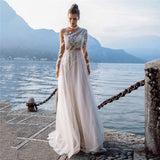 party dress gift 2022 Boho Long Sleeves Wedding Dresses White Dots Appliques Lace Bridal Gowns Tulle Beach Bohemian Party Floor Lenth Custom