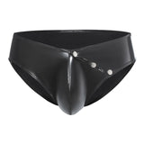 Toloer Men's PVC Bright Leather Triefs Sexy Open File Lekhoers Size Accurate No Odor-Outfit