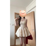 Lazy Temperament Red Knitted Cardigan French Wave Dot Square Slings To Collect Waist Thin A Word