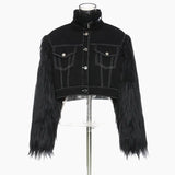 Casual Splicing Fluff Jacket For Women Turtleneck Long Sleeve Short Jackets Female Fashion New Clothing 2020