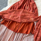 Retro Style High-End Dye Hanging Neck Sleeveless Dress Women Summer Waist Design Beautiful Swing