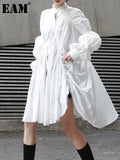 Women White Irregular Ruffles Big Size Long Blouse New Lapel Long Sleeve Loose Fit Shirt Fashion Spring Autumn 2023