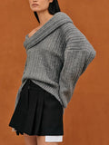 Toloer 2024 New Fashion Trend Irregular One Word Collar Design Sense Loose Casual Sweater Long Sleeved Sweater-Outfit