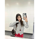 Gray Round Collar Small Fragrant Knitted Top Woman 2025 Spring Small Man Super Fire Single Special Coat