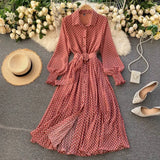 Bohemian Floral Dot Dress Women Sweet Puff Sleeve V Neck A-line chiffon Dresses Summer Ruffles Beach