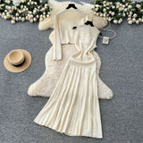 Small Fragrant Style Wearing Women's Autumn Fashion Nail Ball Collar Sleeveless Knitted Dress Long Sleeve Open Shirt