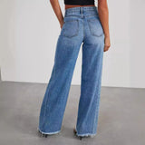 Women's New Products Loose Broad Legs Side Seam Stitching Side Hem Jeans Women