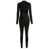 Women Sexy Bodycon Cut Out Hole Strap Bra Skinny+Jumpsuit Two Piece Outfits Casual Activewear Streetwear Female Stretch