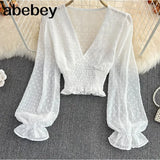 New Floral Chiffon Blouse Female Slim and Versatile Square Neck Stretch Blusa Slim Short Puff Sleeve Shirt