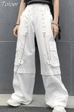 Women White Cargo Pants Summer Fashion Streetwear Female Hip Hop Trousers Gothic Casual High Waist Loose Wide Leg