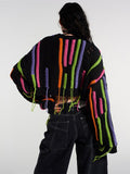 Fashion Women's Knitted Pullover O-neck Loose Long Sleeve Tassel Patchwork Hollow Out Short Sweater Autumn 2023 New