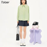 Women Shirts 2022 Autumn Long Sleeve Polo Neck Blouse Green 3D Jacquard Chic Casual Streetwear