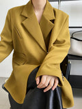 Flap Detailed Pin Up Oversized Blazer Black White Yellow Autumn Long Sleeve Design Casual Elegant Women