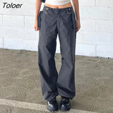 Punk Chain Bandage Wide Leg Pants 90s Baggy Pant Women Oversize Low Rise Y2k Academic Pants Streetwear E-girl