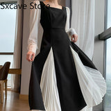 Lady Black Elegant Dress Women French Vintage Midi Dress Casual Party One Piece Dress Korean Fashion 2021 Autumn