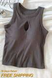 Women Hollow Out Tank Tops With Bra Pad O-Neck Y2K Crop Tops Sexy Off Shoulder Tank Tops For Women Streetwear