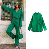 Satin Blouse With Pockets Summer Long Sleeve V Neck Oversize Casual Holiday Women Shirts Za 2021 Chemisier Femme Female