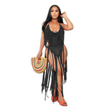Toloer New Women's Long Tassel Hollow Knit One-Piece Swimsuit-Outfit