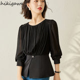 Temperament Shirts for Women Fashion Chiffon Blouse O-neck Long Sleeve Chiffon Tops Blouses Korean Vintage Blusas