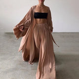 Soft Women Three Piece Set Fashion Wrap Cardigan Tops + High Waist Pants Suit Female Casual Simple Tracksuit Women