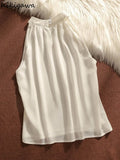 Temperament Ladies Tops Summer Chiffon Women Blouses O-neck Sleeveless White Shirts 2023 Blusas De Mujer Fashion Korean